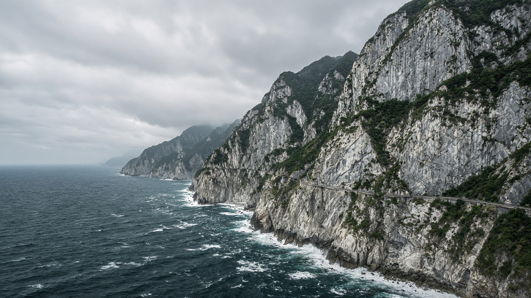 Marble cliffs dropping into the Pacific along Taiwan’s east coast