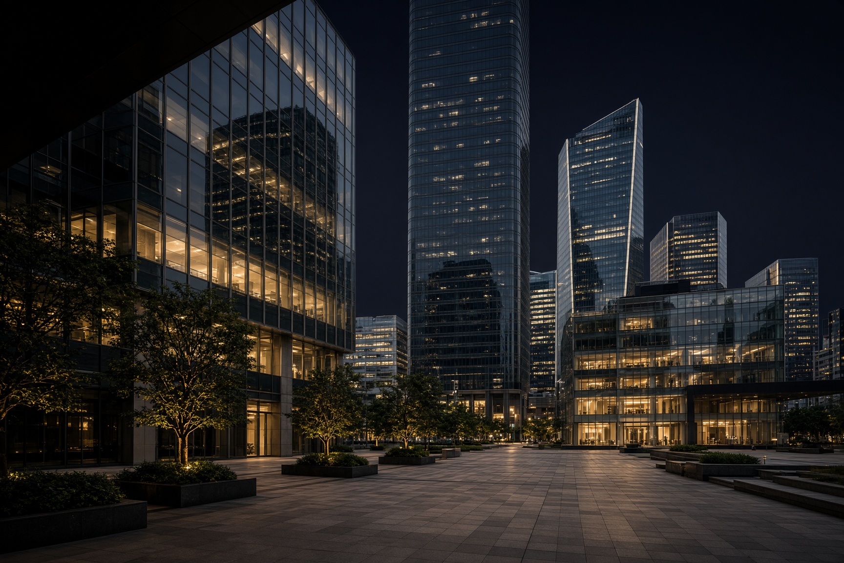 Office towers in Taipei’s Xinyi district at night
